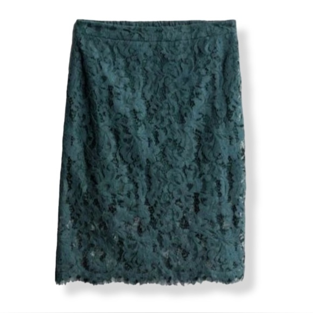 Skies Are Blue Lace Pencil Skirt in Deep Teal